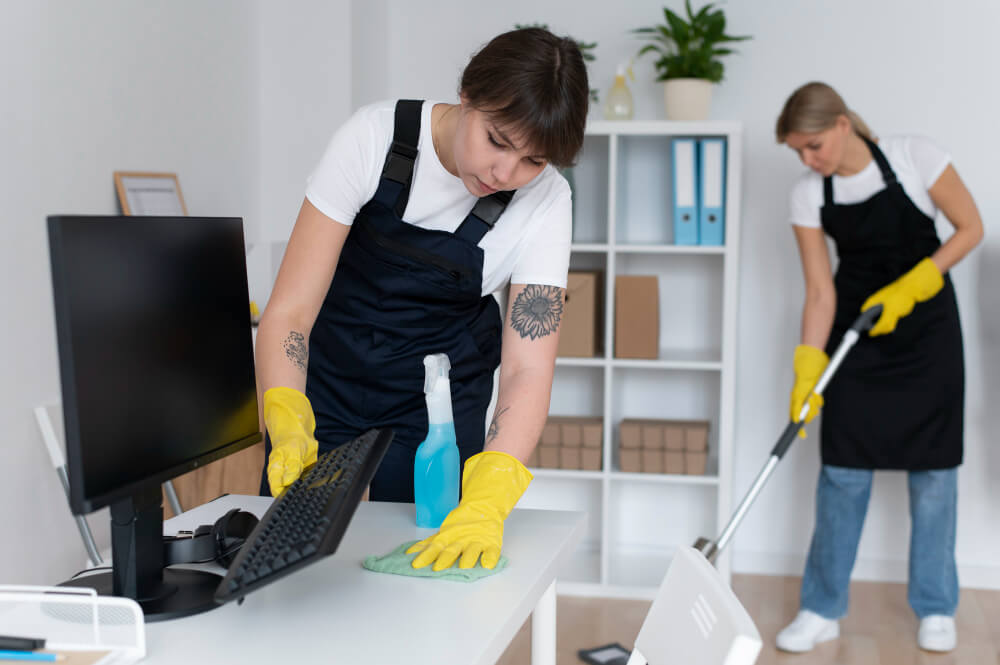 Professional cleaning team at work